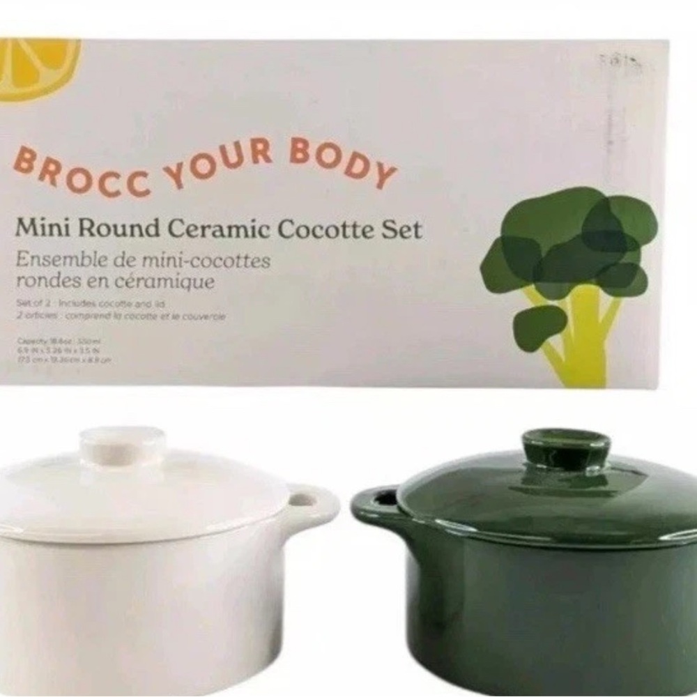 Ceramic Cocotte Set - White and Green